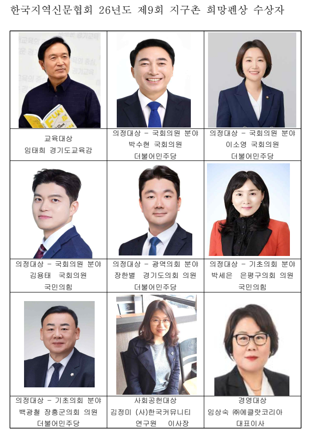 한지협 제9회 지구촌 희망펜상 한국프레스센터서 시상