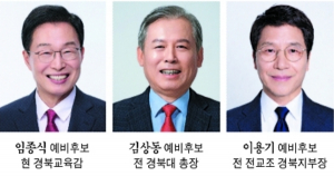 이번 경북교육감은? 임종식 ‘안정’ 김상동 ‘혁신’ 이용기 ‘현장’